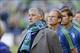 Jun 8, 2013; Seattle, WA, USA; Seattle Sounders FC head coach Sigi Schmid during the National anthem prior to the game between the Seattle Sounders FC and the Vancouver Whitecaps FC at CenturyLink Field. Seattle defeated Vancouver 3-2. Mandatory Credit: S