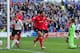 CARDIFF, WALES - MARCH 08: Cardiff City player Steven Caulker celebrates after scoring the opening goal during the Barclays Premier league match between Cardiff City and Fulham at Cardiff City Stadium on March 8, 2014 in Cardiff, Wales. (Photo by Stu Fo