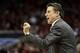 Mar 8, 2014; Louisville, KY, USA; Louisville Cardinals head coach Rick Pitino reacts during the first half against the Connecticut Huskies at KFC Yum! Center. Mandatory Credit: Jamie Rhodes-USA TODAY Sports