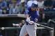 SURPRISE, AZ - FEBRUARY 27: Mitch Moreland #18 of the Texas Rangers hits a double in the top of the second inning against the Kansas City Royals at Surprise Stadium on February 27, 2014 in Surprise, Arizona. (Photo by Mike McGinnis/Getty Images)