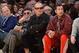 Feb 19, 2014; Los Angeles, CA, USA; Record producer Lou Adler (left) and entertainers Jack Nicholson (center) and Adam Sandler attend the NBA game between the Houston Rockets and the Los Angeles Lakers at Staples Center. Mandatory Credit: Kirby Lee-USA TO