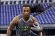 Feb 25, 2014; Indianapolis, IN, USA; Louisville Cardinals defensive back Calvin Pryor runs with the ball during the 2014 NFL Combine at Lucas Oil Stadium. Mandatory Credit: Brian Spurlock-USA TODAY Sports