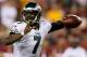 LANDOVER, MD - SEPTEMBER 09: Quarterback Michael Vick #7 of the Philadelphia Eagles throws the ball in the second quarter against the Washington Redskins at FedExField on September 9, 2013 in Landover, Maryland. (Photo by Rob Carr/Getty Images)