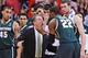 COLUMBUS, OH - MARCH 9: Head Coach Tom Izzo of the Michigan State Spartans and Branden Dawson #22 of the Michigan State Spartans argue during a timeout in the second half against the Ohio State Buckeyes on March 9, 2014 at Value City Arena in Columbus, O