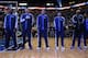 MINNEAPOLIS, MN - DECEMBER 30: Luc Richard Mbah a Moute #12, Kevin Love #42, Kevin Martin #23, Ricky Rubio #9 and Corey Brewer #13 of the Minnesota Timberwolves stand on the court before the game against the Dallas Mavericks on December 30, 2013 at Targe