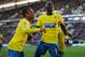 HULL, ENGLAND - MARCH 01: Moussa Sissoko (R) of Newcastle United celebrates with Loic Remy after scoring their third goal during the Barclays Premier League match between Hull City and Newcastle United at KC Stadium on March 1, 2014 in Hull, England. (P