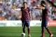 VALLADOLID, SPAIN - MARCH 08: Lionel Messi (L) of FC Barcelona lines up a free kick with Xavi Hernandez during the La Liga match between Real Valladolid CF and FC Barcelona at estadio Nuevo Jose Zorillo on March 8, 2014 in Valladolid, Spain. (Photo by D