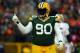 GREEN BAY, WI - JANUARY 05: B.J. Raji #90 of the Green Bay Packers celebrates a incomplete pass by the San Francisco 49ers in the first quarter during their NFC Wild Card Playoff game at Lambeau Field on January 5, 2014 in Green Bay, Wisconsin. (Photo b