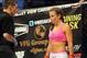 August 18, 2012; San Diego, CA, USA; Miesha Tate (white shorts) fights Julie Kedzie (black shorts) in their Strikeforce MMA Women's Bantamweight Bout at the Valley View Casino Center. Mandatory Credit: Jayne Kamin-Oncea-USA TODAY Sports