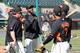 Barry Bonds talks with Giants players at during spring training.
