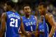 WINSTON-SALEM, NC - MARCH 05: Jabari Parker #1 of the Duke Blue Devils huddles with teammates during their game against the Wake Forest Demon Deacons at Joel Coliseum on March 5, 2014 in Winston-Salem, North Carolina. (Photo by Streeter Lecka/Getty Imag