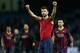 MANCHESTER, ENGLAND - FEBRUARY 18: Gerard Pique of Barcelona celebrates at the end of the UEFA Champions League Round of 16 first leg match between Manchester City and Barcelona at the Etihad Stadium on February 18, 2014 in Manchester, England. (Photo b
