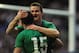 LONDON, ENGLAND - FEBRUARY 22: Jonathan Sexton of Ireland congratulates team-mate Rob Kearney after he scores a try during the RBS Six Nations match between England and Ireland at Twickenham Stadium on February 22, 2014 in London, England. (Photo by Sha