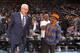 NEW YORK, NY - April 5: Phil Jackson and Spike Lee share a laugh before the game between the New York Knicks and the Milwaukee Bucks on April 5, 2013 at Madison Square Garden in New York City. NOTE TO USER: User expressly acknowledges and agrees that, by