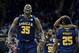 Mar 22, 2013; Kansas City, MO, USA; La Salle Explorers guard Rohan Brown (35) celebrates after beating the Kansas State Wildcats 63-61 during the second round of the 2013 NCAA tournament at the Sprint Center. Mandatory Credit: Peter G. Aiken-USA TODAY Spo