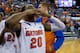 GAINESVILLE, FL - MARCH 08: Michael Frazier II #20 of the Florida Gators blows kisses to the crowd after they sang him 'happy birthday' after the game against the Kentucky Wildcats at the Stephen C. O'Connell Center on March 8, 2014 in Gainesville, Florid