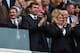 MANCHESTER, ENGLAND - MAY 19: (l-r) Txiki Begiristain the Director of Football at Manchester City, Ferran Soriano the CEO and Vicky Kloss the chief communications officer of Manchester City look on prior to the Barclays Premier League match between Manch
