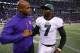 MINNEAPOLIS, MN - DECEMBER 15: Adrian Peterson #28 of the Minnesota Vikings greets Michael Vick #7 of the Philadelphia Eagles after the game on December 15, 2013 at Mall of America Field at the Hubert H. Humphrey Metrodome in Minneapolis, Minnesota. (Pho