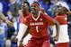 LEXINGTON, KY - FEBRUARY 27: Madracus Wade #1 of the Arkansas Razorbacks celebrates after the 71-67 OT win over the Kentucky Wildcats at Rupp Arena on February 27, 2014 in Lexington, Kentucky. (Photo by Andy Lyons/Getty Images)