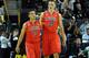 EUGENE, OR - MARCH 8: Nick Johnson #13 and Kaleb Tarczewski #35 of the Arizona Wildcats walk off the court during the second half of the game against the Oregon Ducks at Matthew Knight Arena on March 8, 2014 in Eugene, Oregon. Oregon won the game 64-57. (
