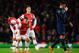 LONDON, ENGLAND - FEBRUARY 12: Jack Wilshere (L) of Arsenal and Robin van Persie (R) of Manchester United react during the Barclays Premier League match between Arsenal and Manchester United at the Emirates Stadium on February 12, 2014 in London, England