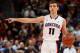 LAS VEGAS, NV - MARCH 11: David Stockton #11 of the Gonzaga Bulldogs sets up a play against the Brigham Young Cougars during the championship game of the West Coast Conference Basketball tournament at the Orleans Arena on March 11, 2014 in Las Vegas, Nev