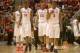 SAN DIEGO, CA - FEBRUARY 15: Winston Shepard #13, Josh Davis #22 and Xavier Thames #2 of the San Diego State Aztecs lead their team back onto the court after a time-out in the first half of the game against the Air Force Falcons at the Viejas Arena on Fe