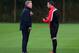 MANCHESTER, ENGLAND - OCTOBER 22: David Moyes the manager of Manchester United talks with Robin Van Persie prior to a training session at Aon Training Complex on October 22, 2013 in Manchester, England. (Photo by Alex Livesey/Getty Images)