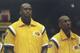 1 Nov 1996: Los Angeles Lakers center Shaquille O''Neal (left) and guard Kobe Bryant look on during a game against the Phoenix Suns at the Great Western Forum in Inglewood, California. The Lakers won the game, 96-82. Mandatory Credit: Jed Jacobsohn
