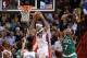 Jan 21, 2014; Miami, FL, USA; Miami Heat power forward Chris Andersen (11) grabs a rebound against Boston Celtics center Jared Sullinger (7) in the second half at American Airlines Arena. The Heat won 93-86. Mandatory Credit: Robert Mayer-USA TODAY Sport