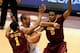 EVANSTON, IL - FEBRUARY 16: Tre Demps #14 of the Northwestern Wildcats tries to drive between Andre Hollins #1 and Daquein McNeil #5 of the Minnesota Golden Gophers at Welsh-Ryan Arena on February 16, 2014 in Evanston, Illinois. (Photo by Jonathan Danie