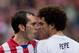 MADRID, SPAIN - MARCH 02: Diego Godin of Atletico de Madrid faces with Pepe of Real Madrid CF during the La Liga match between Club Atletico de Madrid and Real Madrid CF at Vicente Calderon Stadium on March 2, 2014 in Madrid, Spain. (Photo by Gonzalo Ar