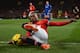 MANCHESTER, ENGLAND - JANUARY 28: Patrice Evra of Manchester United tries to keep the ball in play during the Barclays Premier League match between Manchester United and Cardiff City at Old Trafford on January 28, 2014 in Manchester, England. (Photo by