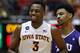 AMES, IA - FEBRUARY 8: Melvin Ejim #3 of the Iowa State Cyclones reacts after dunking the ball in the second half of play against TCU at Hilton Coliseum on February 8, 2014 in Ames, Iowa. Ejim had 48 total points for the game, 33 were scored in the secon