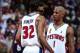 AUBURN HILLS, MI - JUNE 13: Chauncey Billups #1 and Richard Hamilton #32 of the Detroit Pistons conversing during Game Four of the 2004 NBA Finals on June 13, 2004 at The Palace of Auburn Hills in Auburn Hills, Michigan. NOTE TO USER: User expressly ackn