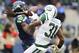 Nov 11, 2012; Seattle, WA, USA; Seattle Seahawks wide receiver Sidney Rice (18) and New York Jets cornerback Antonio Cromartie (31) both jump up for a pass during the 1st half at CenturyLink Field. Mandatory Credit: Steven Bisig-USA TODAY Sports