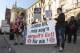 MUNICH, GERMANY - MARCH 13: Bayern Muenchen fans hold up banners for president of Bayern Muenchen Ulrich Hoeness in front of the Higher Regional Court on March 13, 2014 in Munich, Germany. President of Bayern Muenchen Ulrich Hoeness is sentenced to three