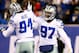 EAST RUTHERFORD, NJ - NOVEMBER 24: Jason Hatcher #97 of the Dallas Cowboys celebrates with teammate DeMarcus Ware #94 after he sacked Eli Manning of the New York Giants at MetLife Stadium on November 24, 2013 in East Rutherford, New Jersey. (Photo by El