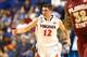 GREENSBORO, NC - MARCH 14: Joe Harris #12 of the Virginia Cavaliers reacts after a basket against the Florida State Seminoles during the quarterfinals of the 2014 Men's ACC Basketball Tournament at Greensboro Coliseum on March 14, 2014 in Greensboro, Nor