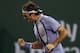 INDIAN WELLS, CA - MARCH 13: Roger Federer of Switzerland celebrates after winning the first set against Kevin Anderson of South Africa during the BNP Paribas Open at Indian Wells Tennis Garden on March 13, 2014 in Indian Wells, California. (Photo by Je