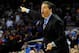 Mar 14, 2014; Atlanta, GA, USA; Kentucky Wildcats head coach John Calipari reacts to a play against the LSU Tigers during the first half in the quarterfinals of the SEC college basketball tournament at Georgia Dome. Mandatory Credit: Dale Zanine-USA TODA