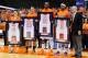 SYRACUSE, NY - MARCH 04: (L-R) Nolan Hart #4, Russ DeRemer #23, Baye Moussa Keita #12, C.J. Fair #5 and head coach Jim Boeheim of the Syracuse Orange pose for a photo during Senior day recognition prior to the game against the Georgia Tech Yellow Jackets