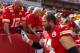 KANSAS CITY, MO - SEPTEMBER 15: Geoff Schwartz #74 of the Kansas City Chiefs greets fans after the victory over the Dallas Cowboys September 15, 2013 at Arrowhead Stadium in Kansas City, Missouri. (Photo by Kyle Rivas/Getty Images)