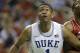Duke's Jabari Parker (1) looks up for a rebound against North Carolina State during the first half of an NCAA college basketball game in the semifinals of the Atlantic Coast Conference tournament in Greensboro, N.C., Saturday, March 15, 2014. (AP Photo/Bo