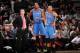 SAN ANTONIO, TX - DECEMBER 21: Scott Brooks, Kevin Durant #35 and Russell Westbrook #0 of the Oklahoma City Thunder talk during the game against the San Antonio Spurs on December 21, 2013 at AT&T Arena in San Antonio Texas, Texas. NOTE TO USER: User expr
