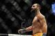 Nov 16, 2013; Las Vegas, NV, USA; Johny Hendricks (blue gloves) looks on between rounds of his welterweight championship bout during UFC 167 at MGM Grand Garden Arena. Mandatory Credit: Stephen R. Sylvanie-USA TODAY Sports