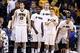 Mar 13, 2014; Indianapolis, IN, USA; Iowa Hawkeyes bench wear t-shirts that say P-MAC in support of coach Fran McCaffery's son Patrick who has a cancerous thyroid tumor. The shirts were worn in the game against the Northwestern Wildcats in the first round