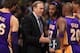 DENVER, CO - NOVEMBER 13: Assistant coach Kurt Rambis of the Los Angeles Lakers directs Pau Gasol #16, Jordan Hill #27 and Jodie Meeks #20 of the Los Angeles Lakers against the Denver Nuggets at Pepsi Center on November 13, 2013 in Denver, Colorado. The