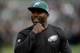 OAKLAND, CA - NOVEMBER 03: Quarterback Michael Vick #7 of the Philadelphia Eagles not in uniform for today's game against the Oakland Raiders, looks on during pre-game warm ups at O.co Coliseum on November 3, 2013 in Oakland, California. (Photo by Thear