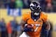 Feb 2, 2014; East Rutherford, NJ, USA; Denver Broncos running back Knowshon Moreno (27) runs against the Seattle Seahawks during the second quarter in Super Bowl XLVIII at MetLife Stadium. Mandatory Credit: Matthew Emmons-USA TODAY Sports